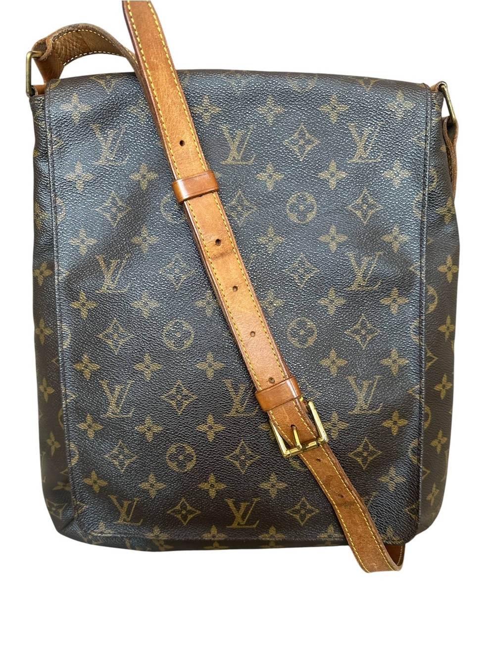 Louis Vuitton Monogram Canvas Messenger Bag with Tan Strap